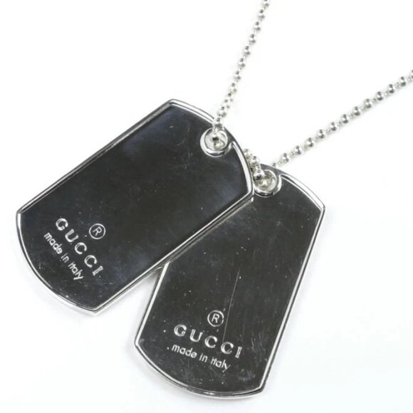 GUCCI dog tags ball chain Pendant Necklace 24" Silver 925 Auth #0126 - Picture 1 of 5